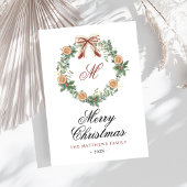 Monogram Kerst Sinaasappels Krans Bow Niet Foto Feestdagenkaart