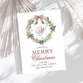 Monogram Kerst Sinaasappels Krans Bow Niet Foto Feestdagenkaart