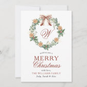 Monogram Kerst Sinaasappels Krans Bow Niet Foto Feestdagenkaart (Voorkant)