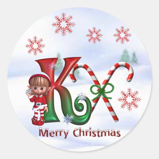 Monogram Kerst sticker K (Voorkant)