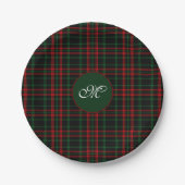 Monogram Kerst Tartan Plaid Rood, Groen Zwart Papieren Bordje (Voorkant)