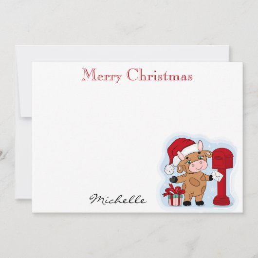 Monogram Kerst Vakantie Leuke Koe Gepersonaliseerd Notitiekaartje (Voorkant)