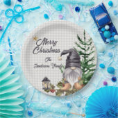 Monogram Kerst Waterverf Gnome Schort Papieren Bordje (Feest)