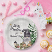 Monogram Kerst Waterverf Gnome Schort Papieren Bordje (Feest)