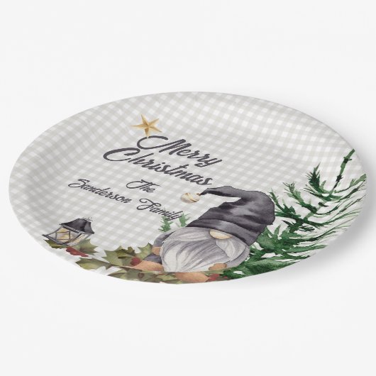 Monogram Kerst Waterverf Gnome Schort Papieren Bordje (Gekanteld)