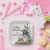 Monogram Kerst Waterverf Gnome Schort Papieren Bordje (Feest)