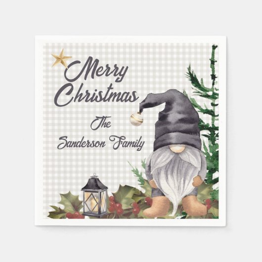 Monogram Kerst Waterverf Gnoom Servet (Voorkant)