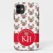 Monogram Kerst Wit Rood Schattige rendierpatroon Case-Mate iPhone Case (Achterkant)