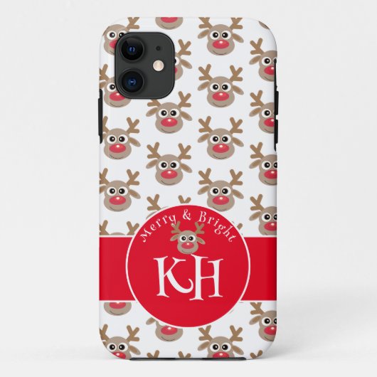 Monogram Kerst Wit Rood Schattige rendierpatroon Case-Mate iPhone Case (Achterkant)