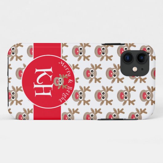 Monogram Kerst Wit Rood Schattige rendierpatroon Case-Mate iPhone Case (Achterkant (horizontaal))