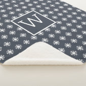 Monogram Kerst Wit Sneeuwkristal Donkerblauw Sherpa Deken (3/4)