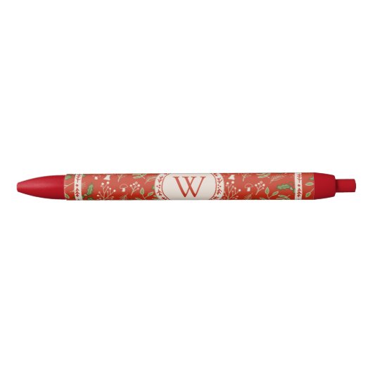 Monogram Kerst Woodlands Rood Zwarte Inkt Pen (Voorkant)