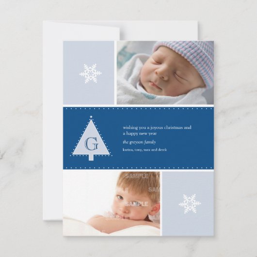 Monogram kerstboom Foto Feestdagenkaart (Voorkant)