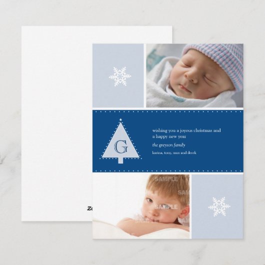 Monogram kerstboom Foto Feestdagenkaart (Voorkant / Achterkant)