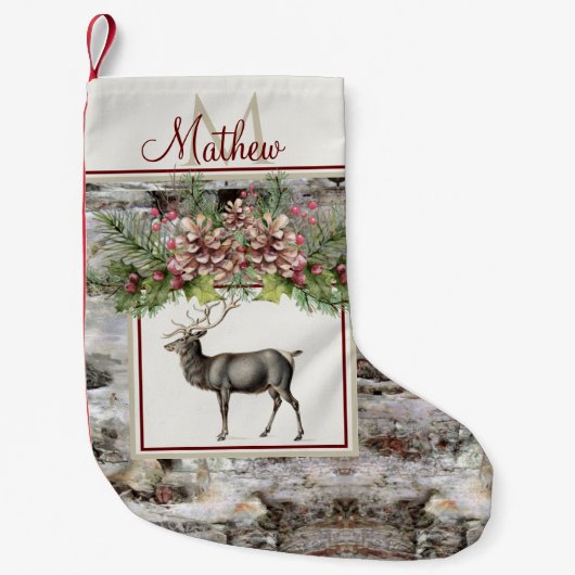 monogram kerstboomrendier kleine kerstsok (Voorkant)