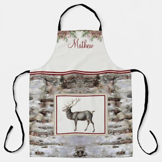  monogram kerstboomrendier schort (Voorkant)