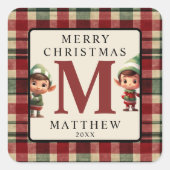 Monogram kerstelf vierkante sticker (Voorkant)