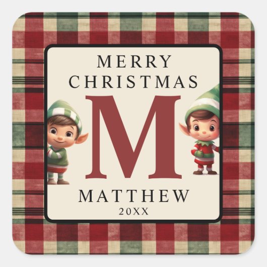 Monogram kerstelf vierkante sticker (Voorkant)
