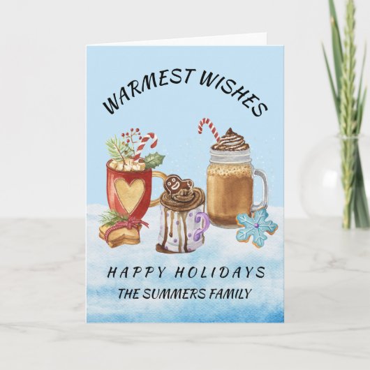 Monogram kerstfeest Warmest Wishes Hot Cocaca Kaart (Voorkant)