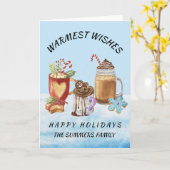 Monogram kerstfeest Warmest Wishes Hot Cocaca Kaart (Gele Bloem)