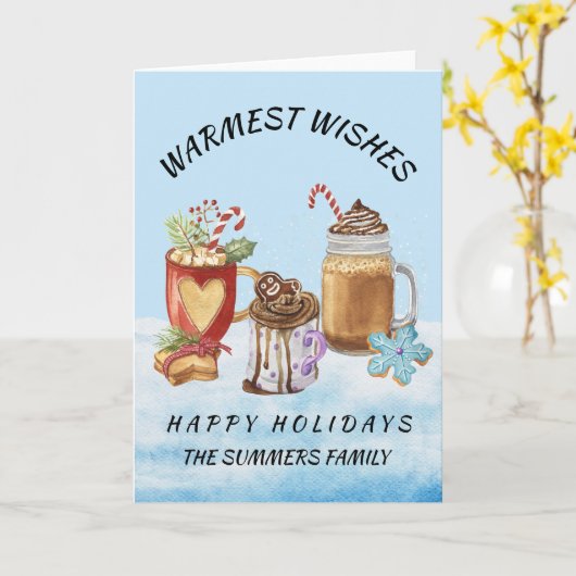Monogram kerstfeest Warmest Wishes Hot Cocaca Kaart (Gele Bloem)