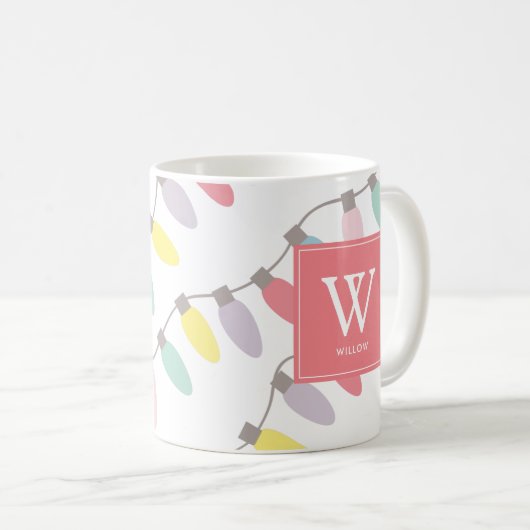 Monogram kerstfeestdag lampje koffie koffiemok (Voorkant rechts)