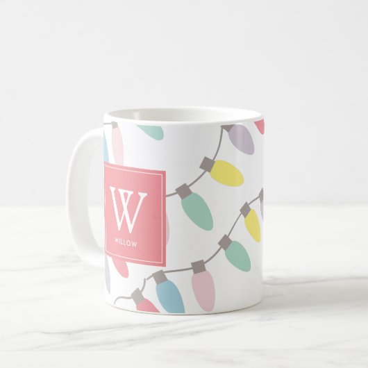 Monogram kerstfeestdag lampje koffie koffiemok (Voorkant links)