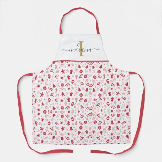 Monogram kerstFeestdagen Festive Persoonlijk Schort (Voorkant)