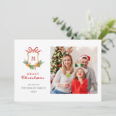 Monogram kerstfoto Citrus Crest Feestdagenkaart (Staand voorkant)