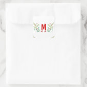 Monogram kerstgroen ontwerp vierkante sticker (Tas)