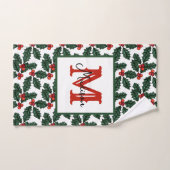 Monogram Kerstkerst Holly Berries Bad Handdoek (Handdoek)