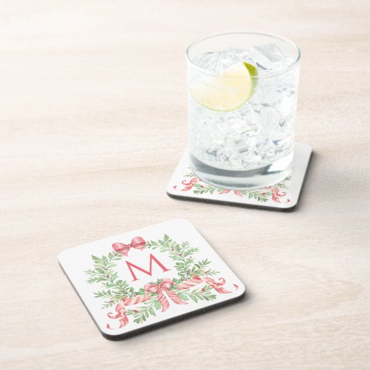 Monogram Kerstkrans Bier Onderzetter (Rechterzijde)