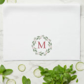 Monogram Kerstkrans Holly Berries Vakantie Theedoek (Gevouwen)