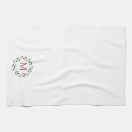 Monogram Kerstkrans Holly Berries Vakantie Theedoek