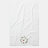 Monogram Kerstkrans Holly Berries Vakantie Theedoek (Verticaal)
