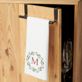 Monogram Kerstkrans Holly Berries Vakantie Theedoek