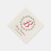 Monogram kerstkrans met bladeren en bessen servet (Hoek)