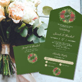 Monogram Kerstkrans Poinsettias Bruiloft All In One Uitnodiging