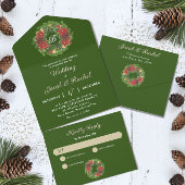 Monogram Kerstkrans Poinsettias Bruiloft All In One Uitnodiging