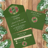 Monogram Kerstkrans Poinsettias Bruiloft All In One Uitnodiging