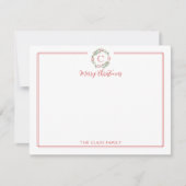 Monogram Kerstkrans Rode Rand Briefpapier Notitiekaartje (Voorkant)