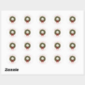 Monogram Kerstkrans Rood Lint Ronde Sticker (Vel)