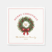 Monogram Kerstkrans Rood Lint Servet (Voorkant)