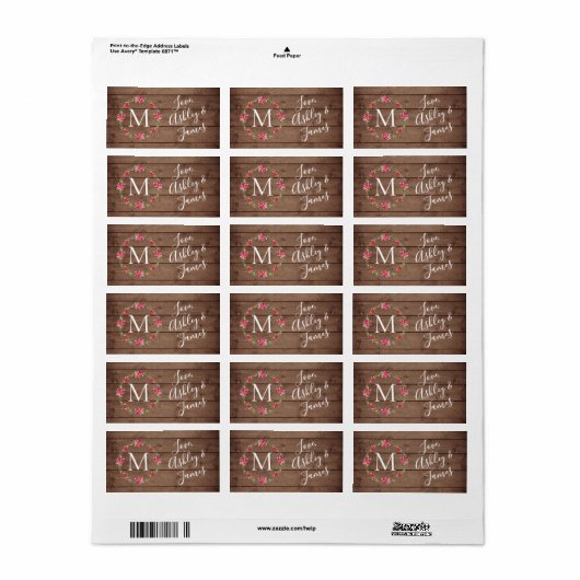 Monogram Kerstkrans Script Schuurhout Cadeau Etiket (Full Sheet)