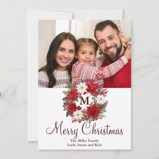 Monogram Kerstkrans Traditioneel Elegant Feestdagenkaart (Voorkant)