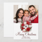 Monogram Kerstkrans Traditioneel Elegant Feestdagenkaart (Voorkant / Achterkant)