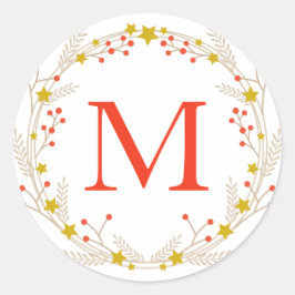 Monogram Kerstkrans Twig Berry Envelop Seal Ronde Sticker