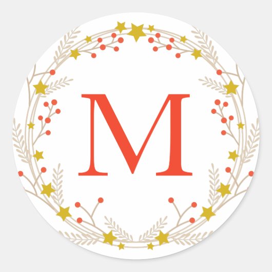 Monogram Kerstkrans Twig Berry Envelop Seal Ronde Sticker (Voorkant)