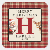 Monogram Kerstman Foto Vierkante Sticker (Voorkant)