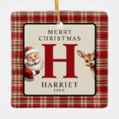 Monogram Kerstman Kerstboom Foto Keramisch Ornament (Voorkant)